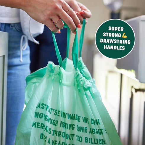 13-Gallon Trash Bags, Plant-based Tall Kitchen Trash Bags with Drawstring Handles, Heavy-duty & Compostable (40 bags)