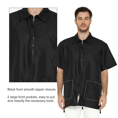 PERFEHAIR Barber Jacket for Men - Hair Stylist Grooming Smock Vest Shirt, Black