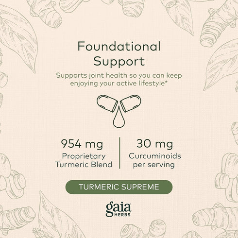 Gaia Herbs Turmeric Supreme Joint Health - Joint Support Supplement with Quercetin, Black Pepper, 60 Liquid Phyto-Caps