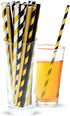 Black and Gold Straws, Biodegradable Disposable Paper Straw Pack for Party Decorations, 125 Count