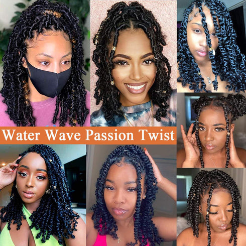 Leeven 12 Inch Water Wave Crochet Hair - 2 Packs Short Bob Passion Twist Hair for Butterfly Locs, Natural Black