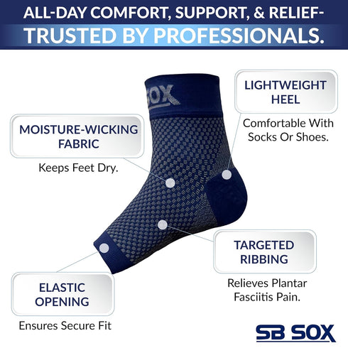 SB SOX Plantar Fasciitis Relief Socks, Ankle Brace Compression Sleeve, Arch Support for Foot Pain, Navy, Small