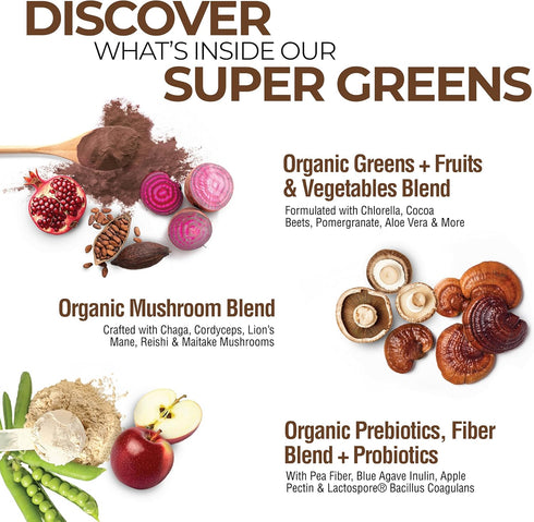 COUNTRY FARMS Organic Super Greens Chocolate Flavor - 50 Organic Super Foods, USDA Organic Drink Mix, Packed with