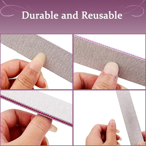 Nail File 12 PCS Professional Reusable 100/180 Grit Washable Tools for Poly Nail Extension Gel and Acrylic