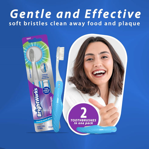 Folding Travel Toothbrush with Built-in Cover (6 Total, 3 Sets of 2), Soft Bristles, Tongue Cleaner for Travel,