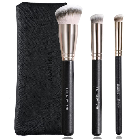 ENERGY Makeup Brushes - Professional Kabuki Foundation Brush and Concealer Brush Set with Travel Case