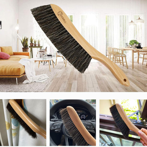 Horse Hair Brush Hand Broom Dusting Brush for Home Cleaning, Soft Brush Duster for Furniture and Car (14" Long)