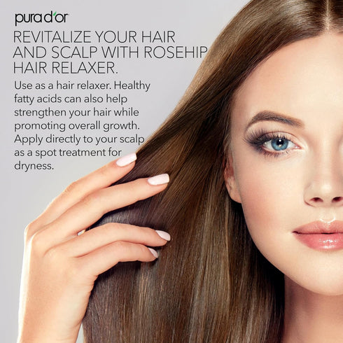 PURA D'OR 4 Oz Organic Rosehip Seed Oil Hair Relaxer, 100% Pure Cold Pressed