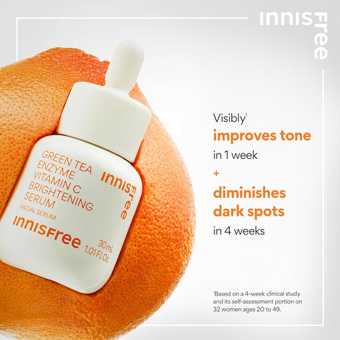 innisfree Green Tea Enzyme Vitamin C Brightening Serum for Dark Spot Fading, Korean Face Serum