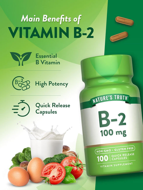 Nature's Truth B2 Vitamin, 100mg, 100 Capsules, Non-GMO, Gluten Free Supplement, Riboflavin