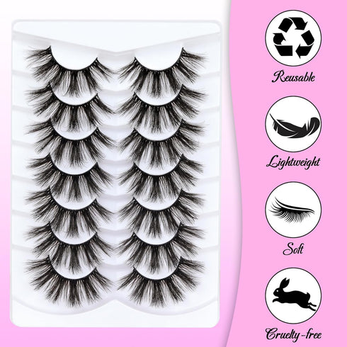 Losha Lashes 7 Pairs Fluffy Faux Mink Eyelashes, Soft Handmade False Eye Lashes for Dramatic Makeup