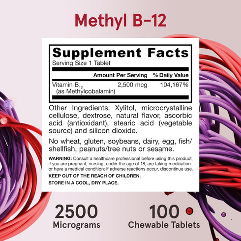 Jarrow Formulas Ultra Strength Methyl B-12 - Dietary Supplement for Cellular Energy, 100 Chewable Tablets