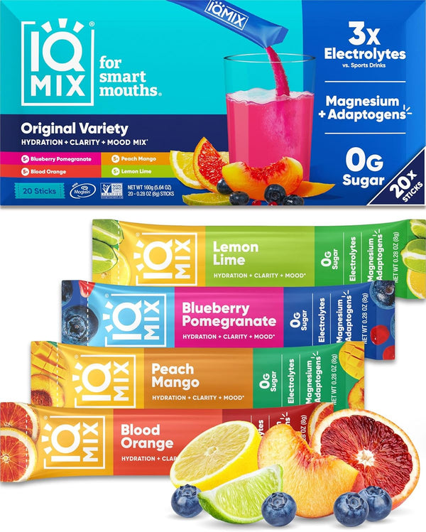 IQMIX Hydration Electrolyte Powder – 4-in-1 Formula for Mental Clarity, Mood, Recovery, Sugar-Free Drink Mix, 20 Count