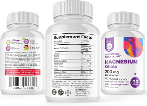 DR. MORITZ Magnesium Gummies Sugar-Free - Calm Supplement for Children, 30 Count Chews for Kids & Adults