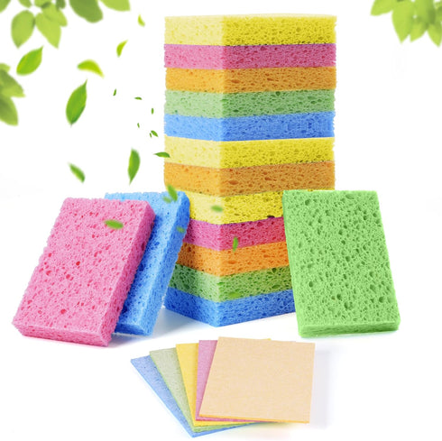 15 Pcs Cellulose Sponges, 5 Colors Non-Scratch Colorful Biodegradable Sponges for Kitchen, Bathroom, Cars, DIY