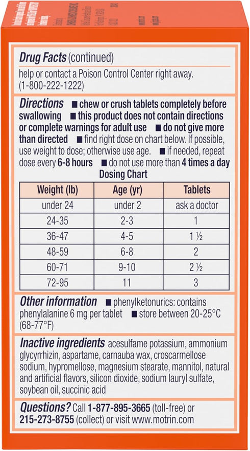 Motrin Children's Dye-Free Ibuprofen Chewable Tablets, Grape | Pain & Fever Relief - 24 Count