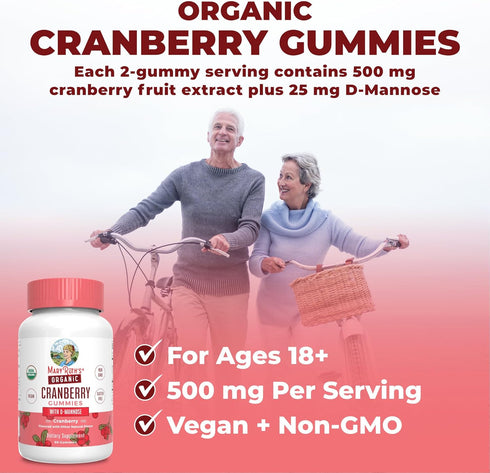Organic Cranberry Gummies by MaryRuth's - 500mg Cranberry Supplement for Urinary Tract Health, 30 Servings