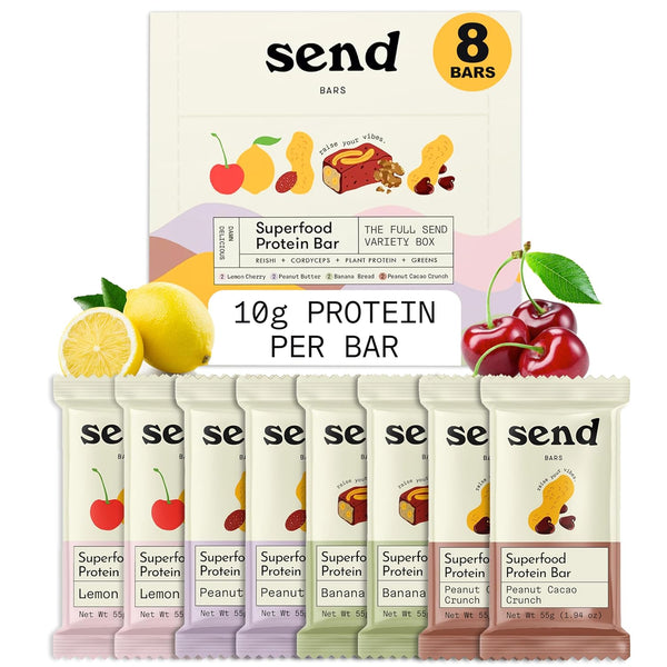 SEND Bars Plant-Based Vegan Healthy Protein Bars, With Greens (Variety Pack, 8