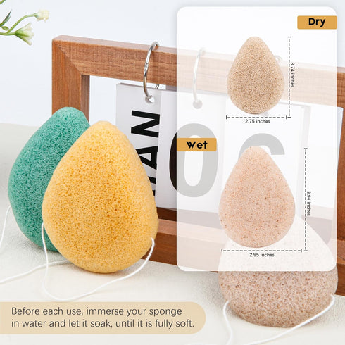 Konjac Exfoliating Organic Cleansing Facial Sponges Set, Natural Walnut Charcoal for Exfoliator Skincare Makeup Removal