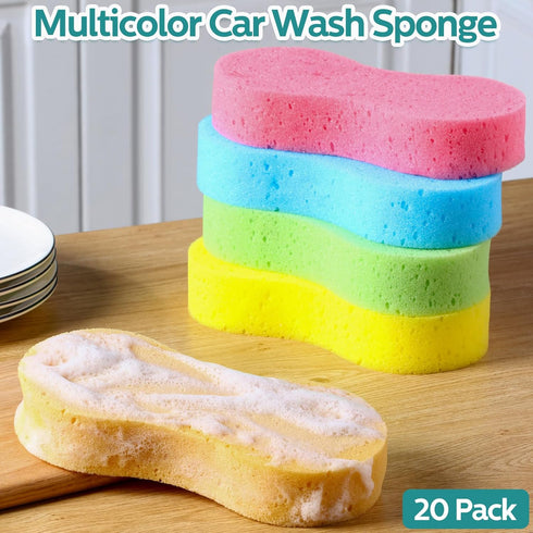 20 Pcs Large Multi-Purpose Car Wash Sponge, Non-Scratch Thick Foam Cleaning Pad, Mix Colors for Household