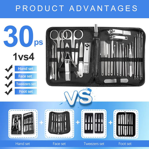 Manicure Set 30 in 1 Fingernail Clipper Set,RedFlow Nail Clippers & Toenail Clippers,Manicure Kit,Pedicure Kit,Suitable for Travel Manicure Tools,Nail Kit with Everything Profe (Black)