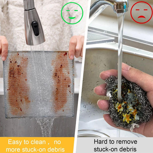 6 Pack Non Scratch Wire Dishcloth with 1 Kitchen Sponge, Powerful Cleaning Cloth for Cookware
