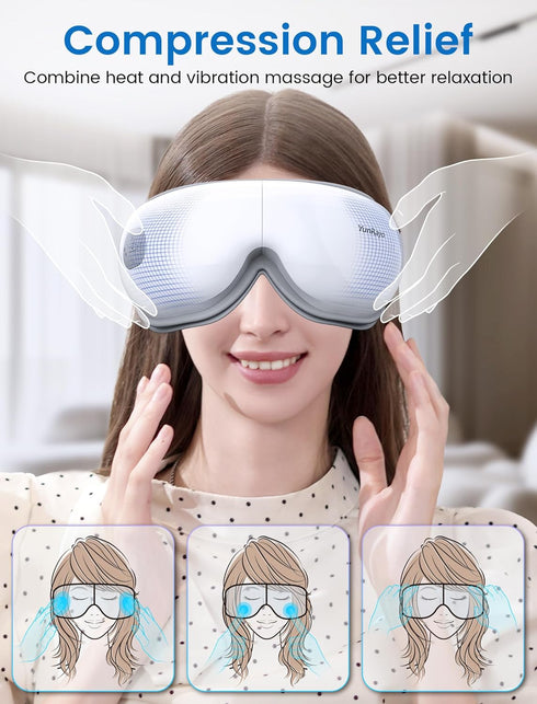YunRayo Eye Massager with Bluetooth Music, Heat Therapy, Air Pressure & Vibration Rechargeable for Eye Fatigue, Dry
