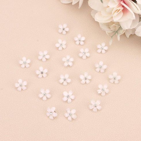 YISSION 20Pcs Mini White Rhinestone Flower Hair Clips, Decorative Hair Barrettes and Pins for Girls Women Bridal