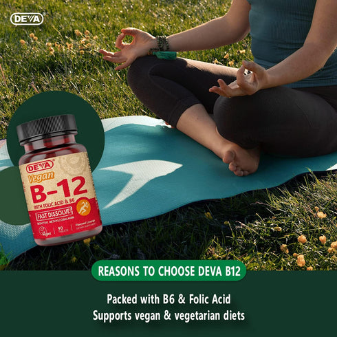 DEVA Vegan Vitamin B12 Fast Dissolve Supplement - 1000 Mcg, Lemon Flavor, 90 Tablets
