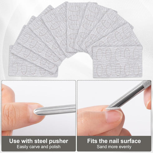 Stainless Steel Nail Cuticle Pusher Tools, Dual Ended Cuticle Remover with Self-Adhesive Sandpaper Sheets