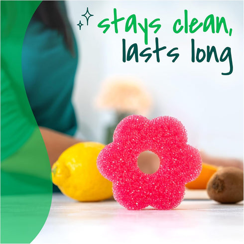 Scratch,1 Scotch-Brite Flex Scrub, Pink, Non-Scratch Dish Sponge with Flexible Shape, Non- Kitchen Sponge