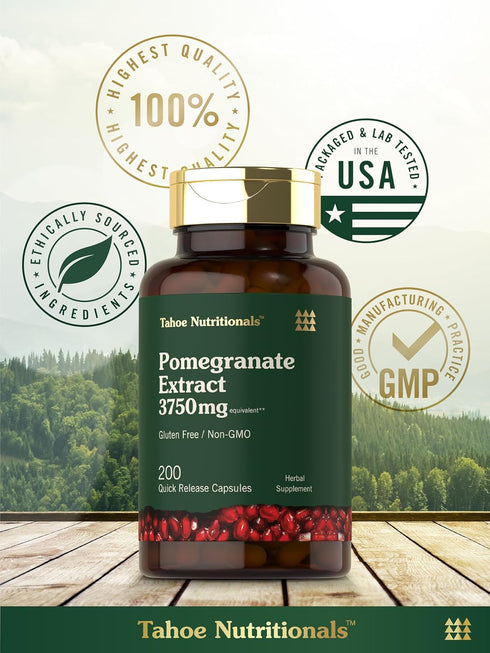 Pomegranate Extract, 200 Capsules, 3750 mg, Non-GMO, Gluten Free Supplement