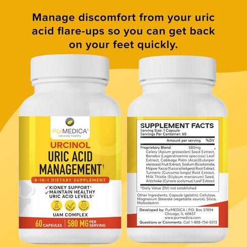 Urcinol Uric Acid Supplement for Joint Support - 60ct (Pack of 1) with Turmeric Root, Acai, Banaba Leaf