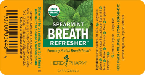 Herb Pharm Breath Refresher Spray - Organic Herbal with Spearmint