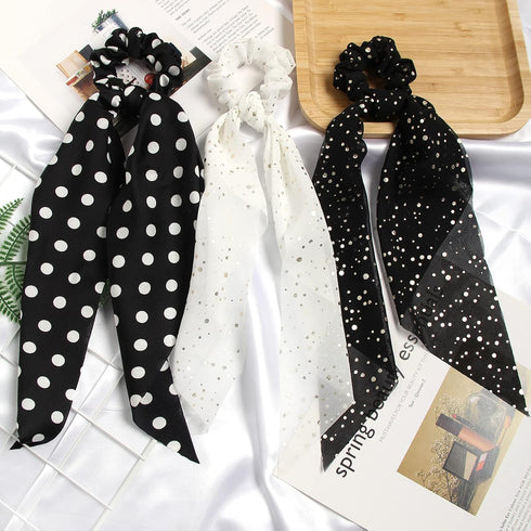 SUSULU Hair Scrunchies for Women, Solid Color Fabric Bobbles, Elastic Hair Ties (Black White)