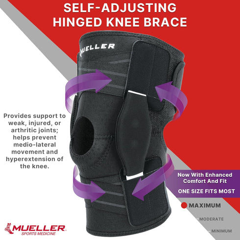 MUELLER Sports Medicine Self Adjusting Hinged Knee Brace, One Size for Pain Relief