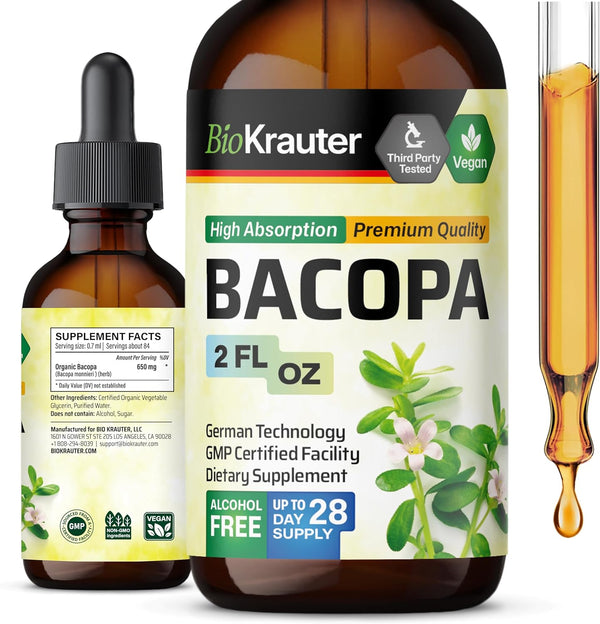 Bacopa Monnieri Organic Tincture | Cognitive Health Support Liquid Supplement | Organic Bacopa Herbal Extract | Alcohol