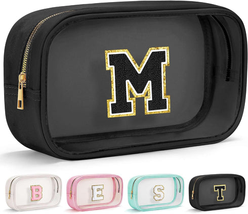 Initial Clear Makeup Bag - Travel Toiletry Organizer for Women and Men, Gifts for Teen Girlfriend and Teacher