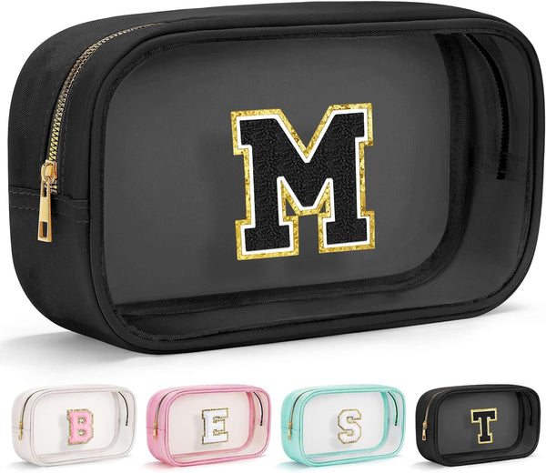 Initial Clear Makeup Bag - Travel Toiletry Organizer for Women and Men, Gifts for Teen Girlfriend and Teacher