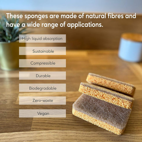 eplanita Natural Plant Based Scrub Sponges, 12 Pack Non-Scratch Biodegradable Eco Scourers for Kitchen and Bathroom