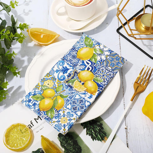 80Pcs Blue Yellow Lemons Paper Guest Napkins, 3 Ply Disposable Dinner Hand Napkin Towel for Party Supplies