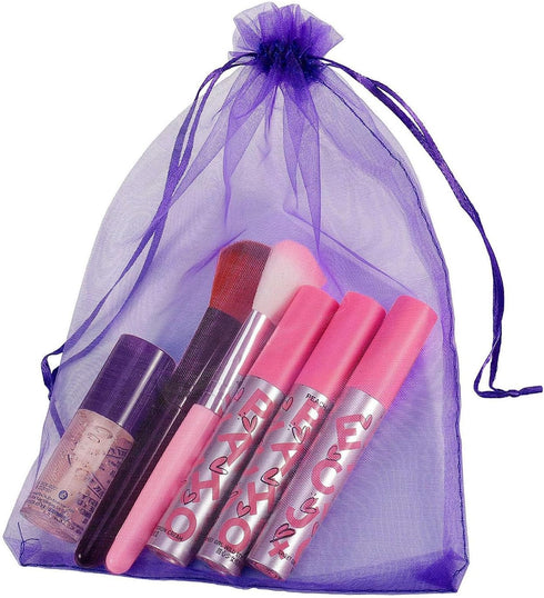 100pcs Organza Pouch Bag Drawstring 6"x9" 16x22cm Strong Gift Candy Bag for Jewelry Party Wedding Favor (Purple)
