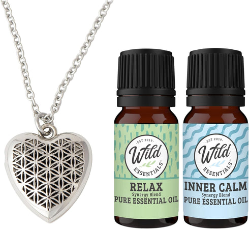 mEssentials Heart Aromatherapy Essential Oil & Diffuser Necklace Gift Set Stainless Steel