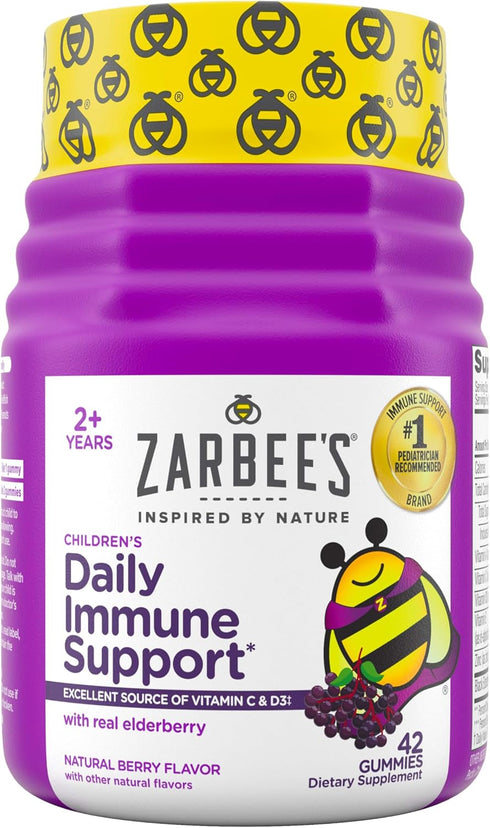 Zarbee's Elderberry Gummies for Kids, 42 Count, with Vitamin C, Zinc & Elderberry, Daily Children's Immune Support