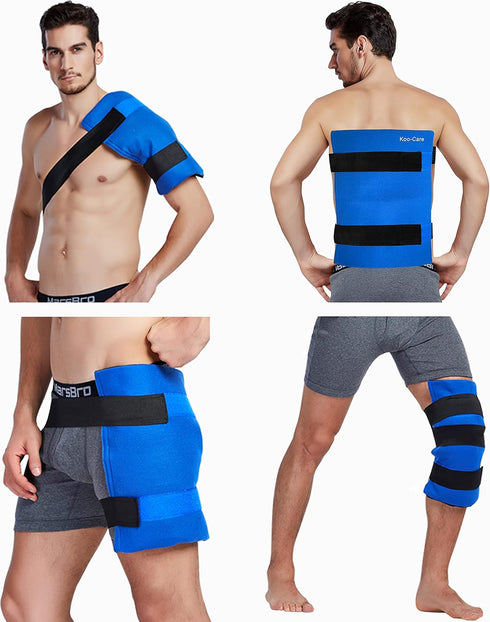 Koo-Care Large Flexible Gel Ice Pack & Wrap with Straps for Hot Cold Therapy, Pain Relief for Shoulder, Back, Knee