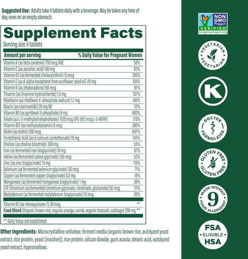 MegaFood Baby & Me 2 Prenatal Vitamin & Minerals - 120 Mini Tabs with Folate, Choline, Iron, Iodine