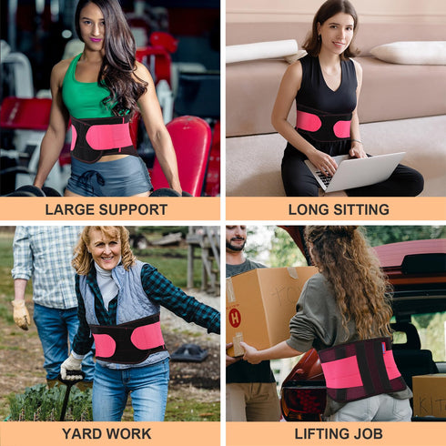T TIMTAKBO 2.0 Lower Back Brace for Pain Relief, Herniated Disc Support Belt for Women (Red, L/XL Fits 32"-39")