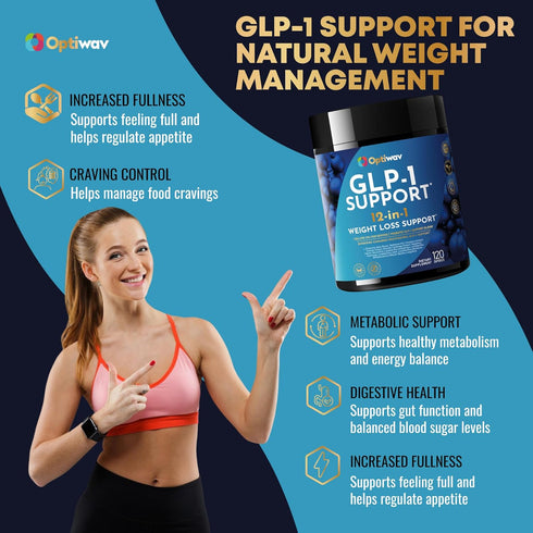 Optiwav GLP-1 GLP1 Support Probiotic Weight Loss Supplement - Natural Support Appetite Suppressant for Women Men