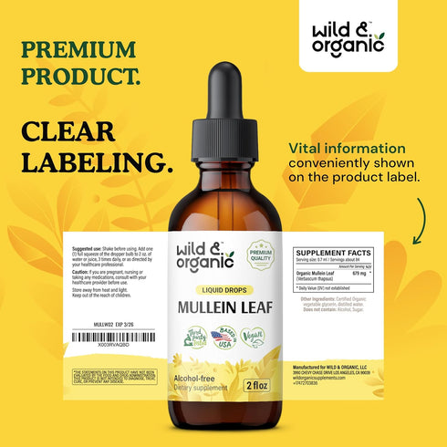 Mullein Leaf Tincture - 2 fl oz Organic Drops for Lung Detox & Health - Vegan Liquid Extract Supplement