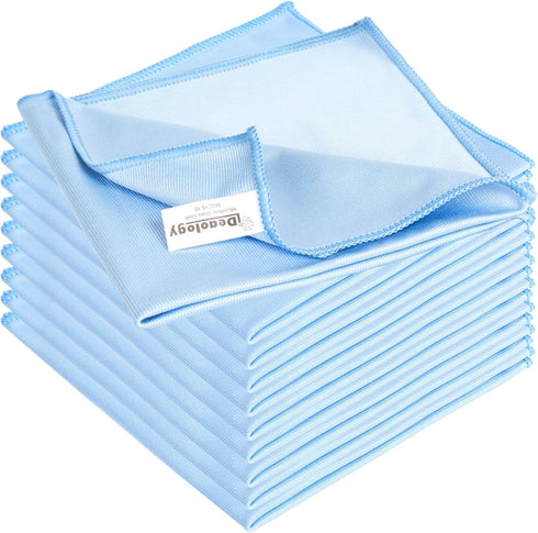 10 Pack Premium Microfiber Glass Cleaning Cloth, 16 Inch x 16 Inch, Streak & Lint Free for Windows and Mirrors